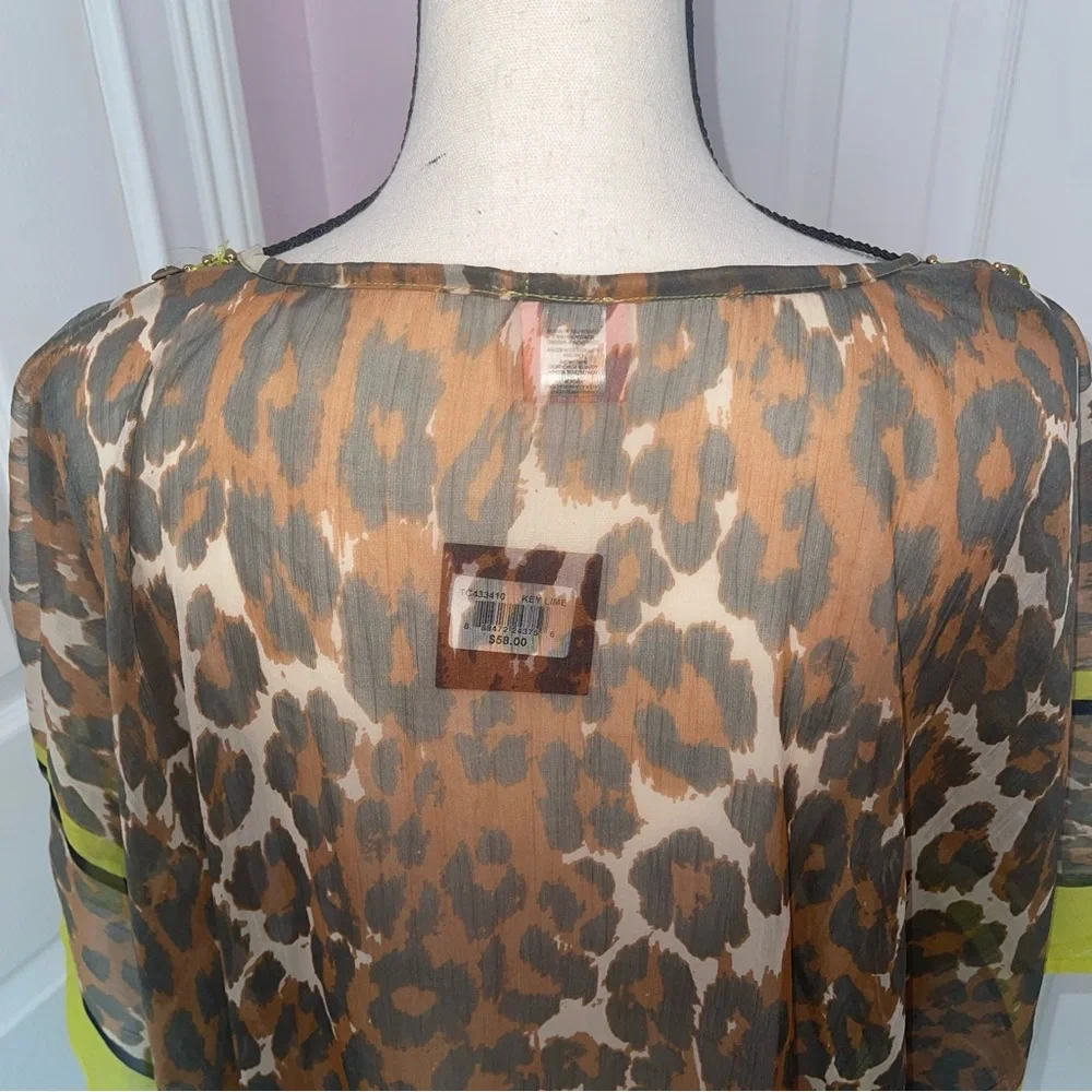 NWT Theodora Callum key lime brown leopard pattern swim cover up, one size - Picture 6 of 13